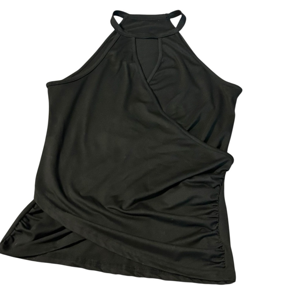 Shein Black‎ Halter Top Sleeveless Ruched Criss Cross Keyhole Sexy Tank